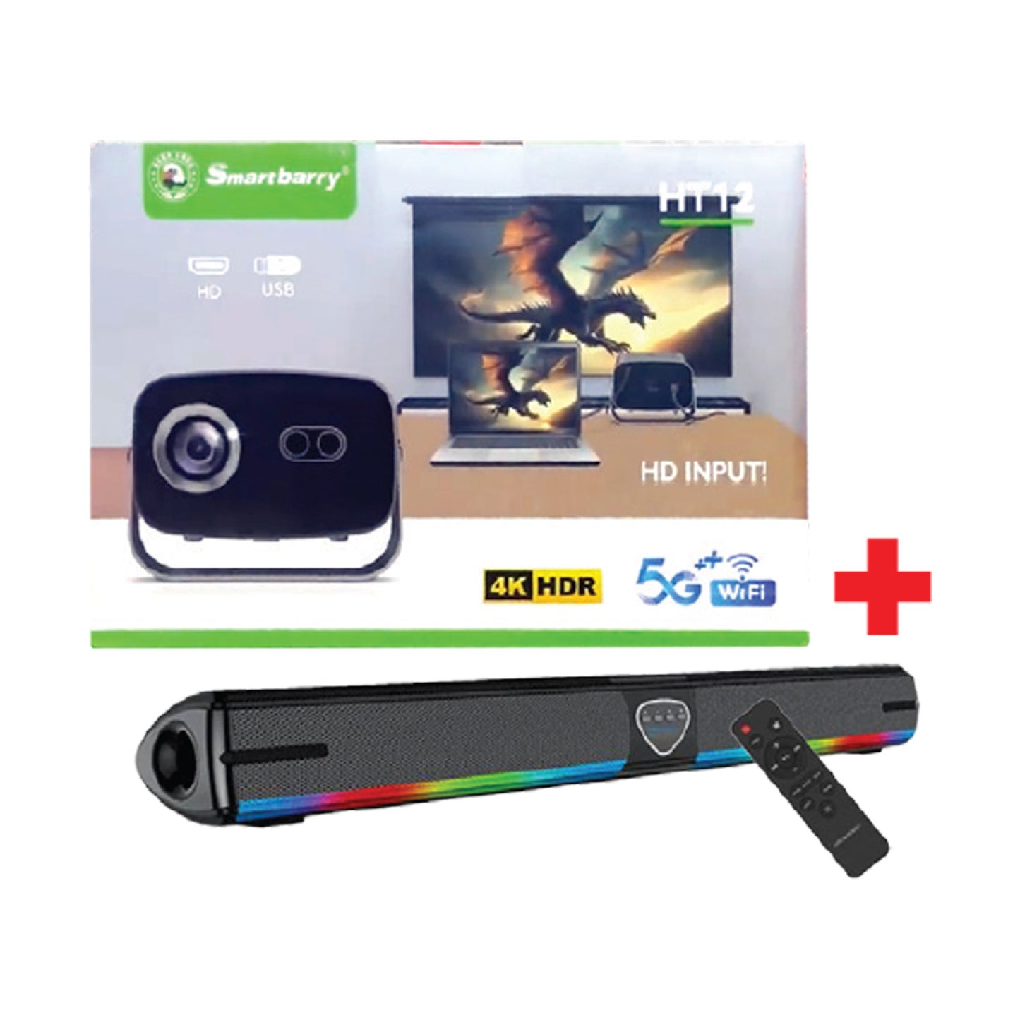 Smartberry 4K High Definition Projector With Speaker, 5G + WiFi, HT12