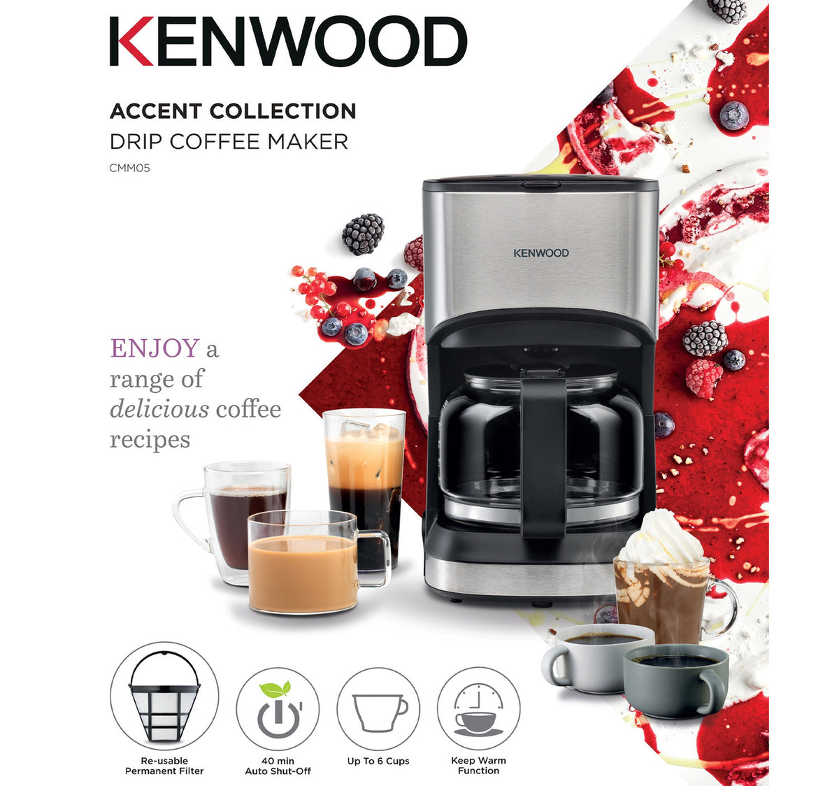 kenwood 6 Cups Coffee Makers, 550 W, Black/Silver, CMM05.000BM
