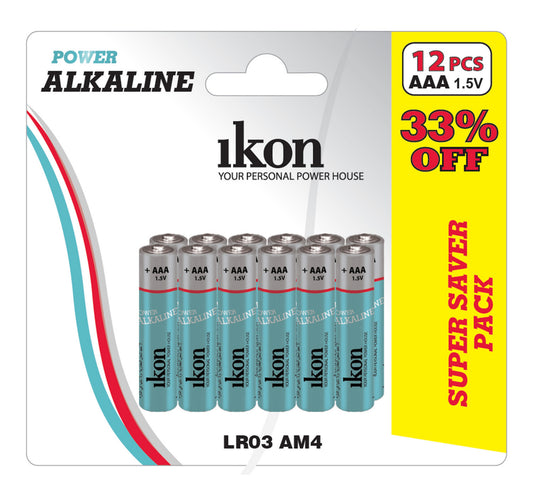 Ikon Power Alkaline 1.5V AAA Battery, 12 pcs, LR03