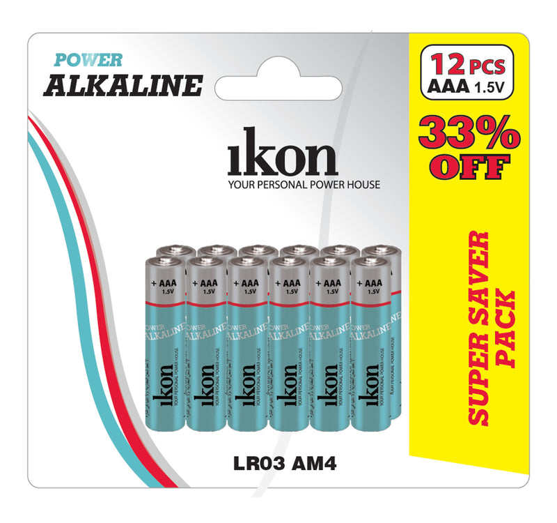 Ikon Power Alkaline 1.5V AAA Battery, 12 pcs, LR03