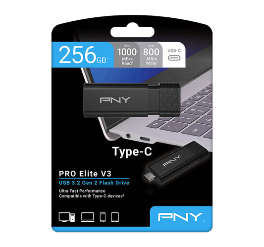 PNY PRO Elite V3 Type-C USB 3.2 Gen 2 Flash Drive, 256 GB, P-FD256PROV3C-GE