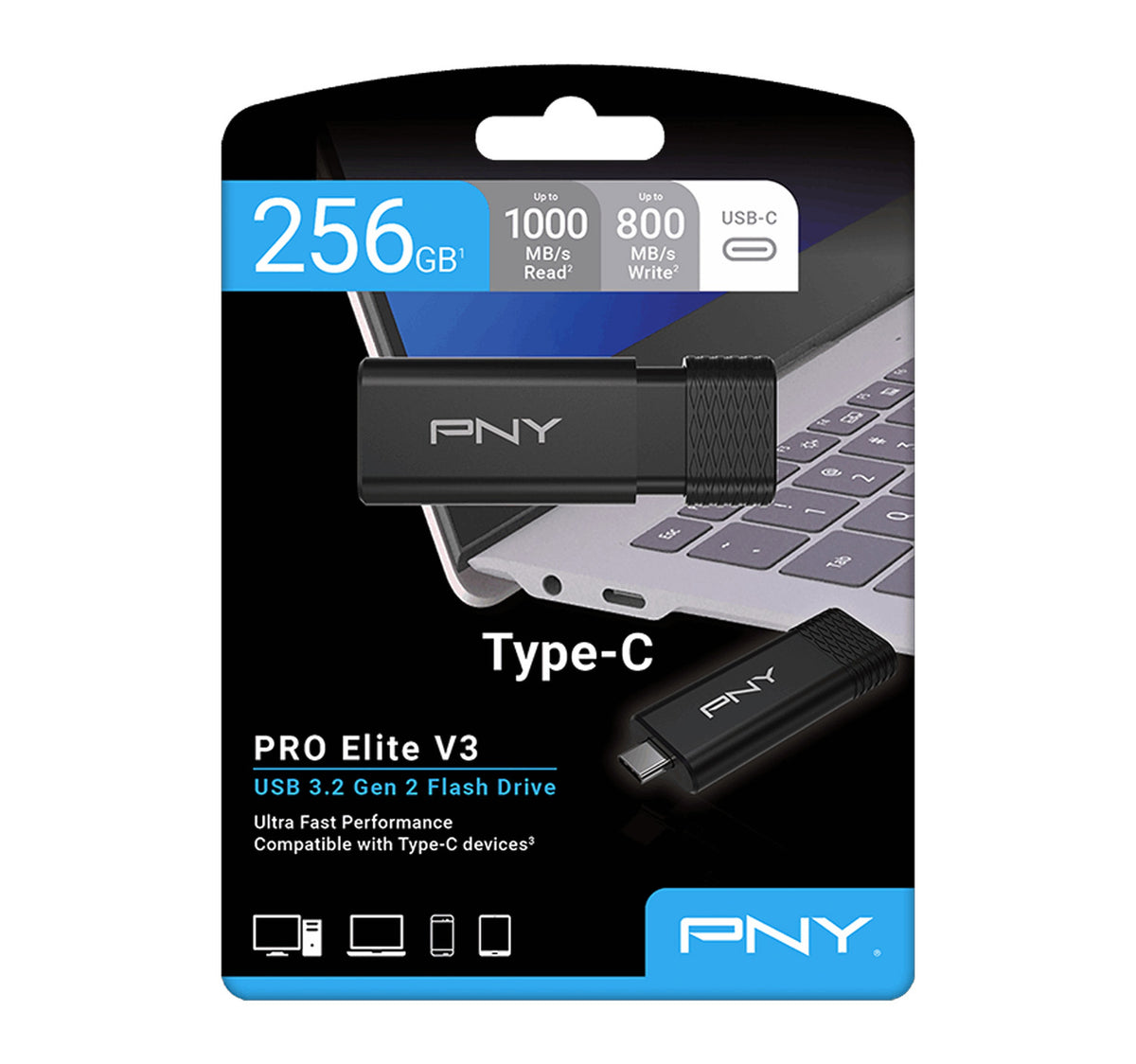 PNY PRO Elite V3 Type-C USB 3.2 Gen 2 Flash Drive, 256 GB, P-FD256PROV3C-GE