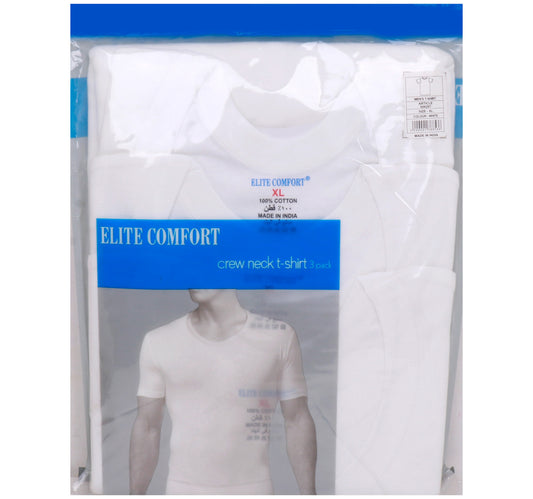 Elite Comfort Cotton Men's Crew Neck T-Shirt, XL, 3 pcs, White, ELXTW