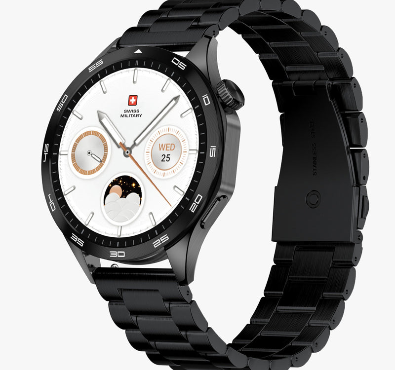Swiss Military Swiss International Smart Watch, 1.43 AMOLED Display, Black Frame with Black Metal Strap Lulu Hypermarket
