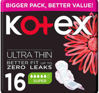 Kotex Natural Ultra Thin 100% Cotton Super Size Sanitary Pads with Wings 16 pcs