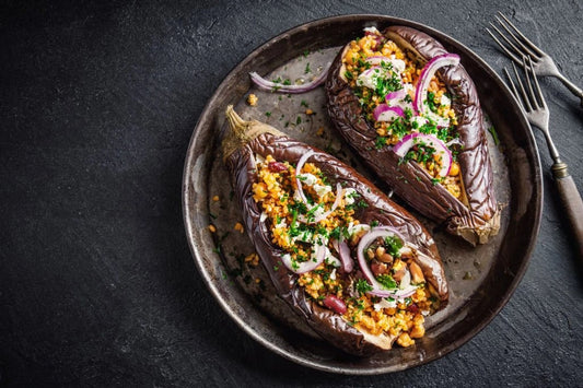 Baked Eggplant with Bulgur and Feta Kitchen by Abeer
