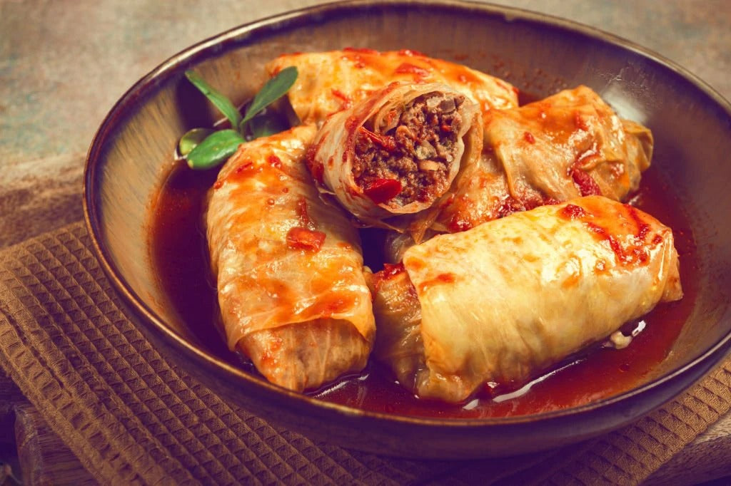 Stuffed Cabbage Rolls with Minced Meat in Tomato Sauce Kitchen by Abeer