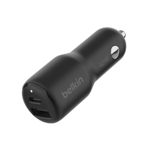 Belkin BoostCharge Dual Port Car Charger, 30W + 12W, Black, CCB005BT Lulu Hypermarket