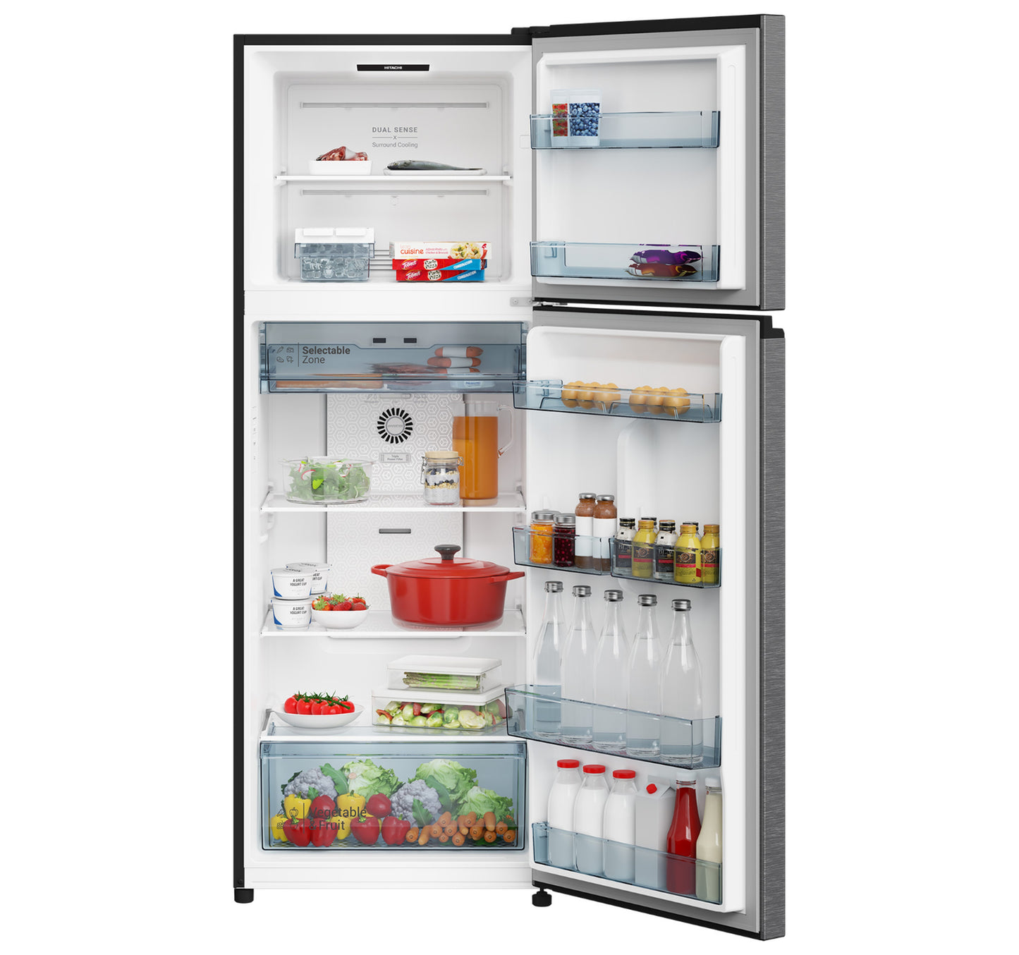 Hitachi Grand Carbon Line Double Door Refrigerator, 409L, Elegant Inox, HRTN6443SXGF