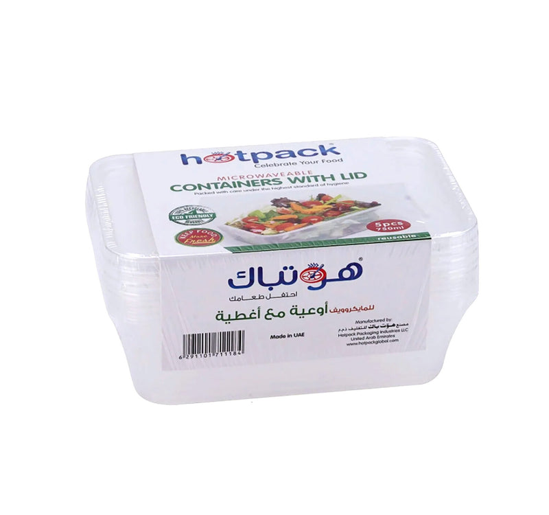 Hotpack Microwavable Container With Lid Capacity 750 ml 5 pcs