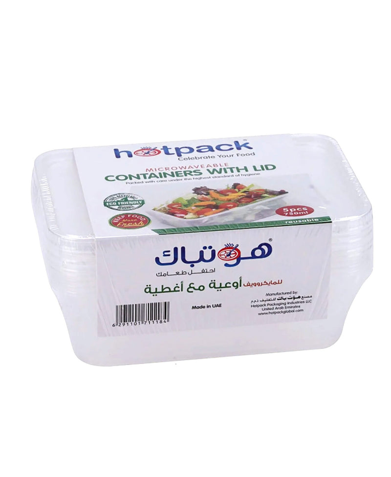 Hotpack Microwavable Container With Lid Capacity 750 ml 5 pcs