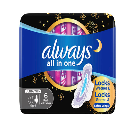 Always All in One Ultra Thin Night Sanitary Pads With Wings 6 pcs
