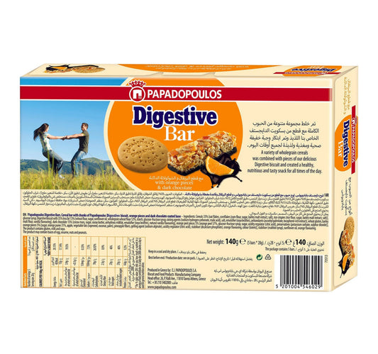 Papadopoulos Digestive Bar With Orange Pieces & Dark Chocolate 5 x 28 g
