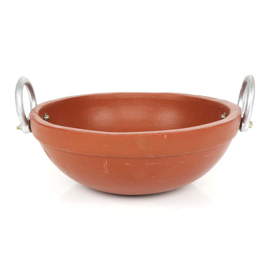 Chefline Earthenware Clay Kadai With Aluminium Handle - 10 IND