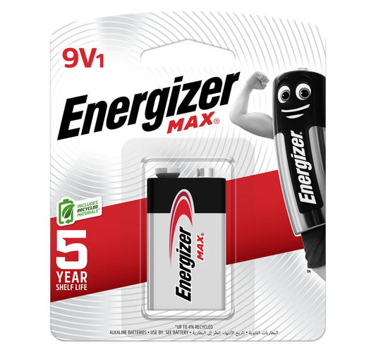 Energizer Max 9V Battery, 9 V, 1 Pcs, 522BP1