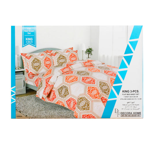 Decora King Size Flat 3 pcs Bed Sheet Set, 240 x 260 cm, 144 TC, Assorted