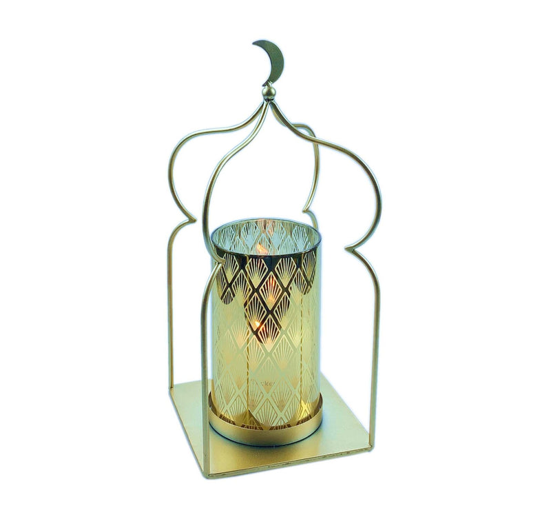 Maple Leaf Home Metal Candle Holder with Amber Glass Tube, Gold