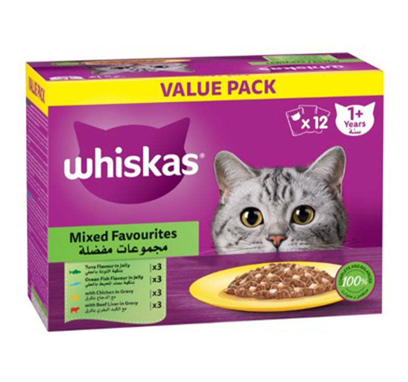 Whiskas Mixed Favourites Cat Food For 1+ Years Value Pack 12 x 80 g
