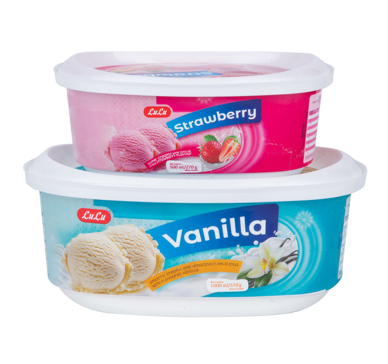 LuLu Ice Cream Vanilla 1 Litre + Strawberry Value Pack 500 ml Lulu Hypermarket