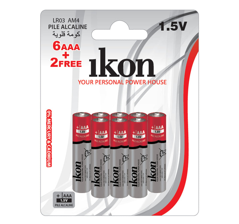 Ikon Pile Alcaline 1.5V AAA Battery, 8 pcs