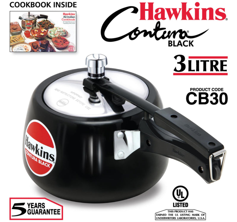 Hawkins Hard Anodised Aluminum Pressure Cooker Contura CB30 3L Black