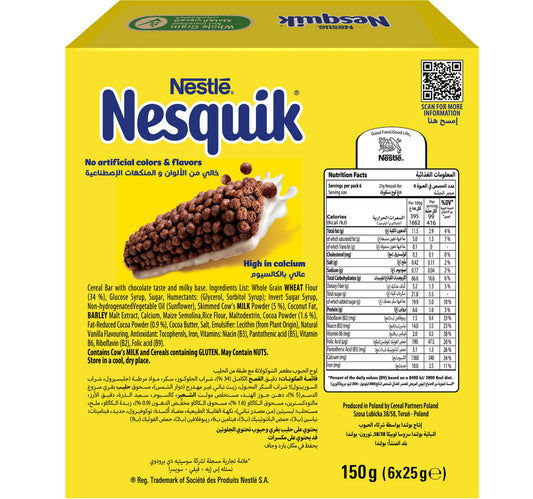 Nesquik Chocolate Cereal Bar 6 x 25 g Lulu Hypermarket