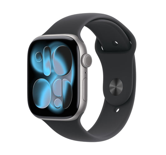 Apple Watch Series 11 GPS Smartwatch, 46 mm Space Grey Aluminium Case with Black Sport Band (M/L), MEV44AF/A