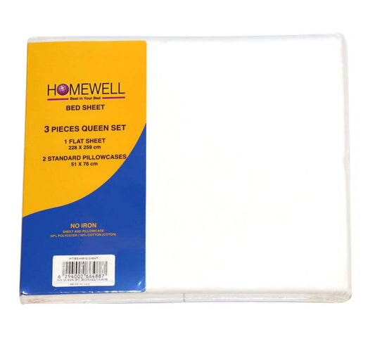 Homewell Bed Sheet Queen 3pc 228x259cm White Color