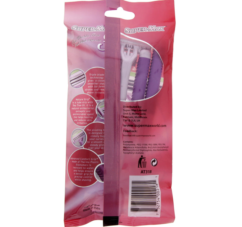 SuperMax3 for Women Comfort Grip 3Blade Razor 5 pcs