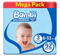 Sanita Bambi Baby Diaper Mega Pack Size 3 Medium 6-11 kg 92 pcs