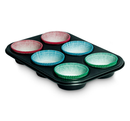 Guardini 6 Muffin Moulds with 30 Paper Baking Cups Tray, Black, 89907