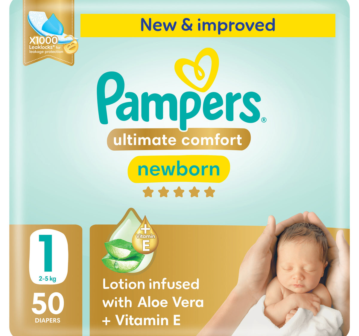 Pampers Ultimate Comfort Taped Diapers, Size 1, 2-5kg 50 pcs