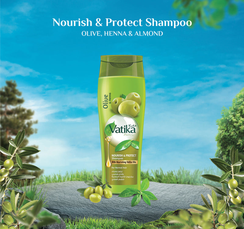 Vatika Naturals Nourish & Protect Shampoo Enriched with Olive & Henna Extracts For Normal Hair With Nourishing Vatika Oils Value Pack 2 x 400 ml