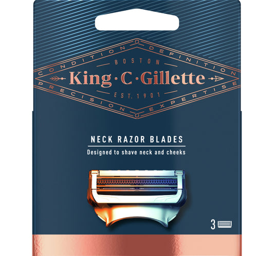 King C. Gillette Men's Neck Shaving Razor Blades with Skinguard Best and Sharpest Stainless Steel Platinum Coated 3 pcs