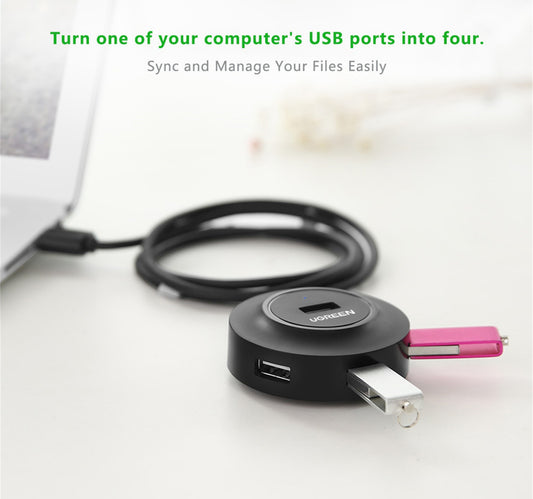 Ugreen 4 Ports USB 2.0 Hub, 1 m, Black, 20277