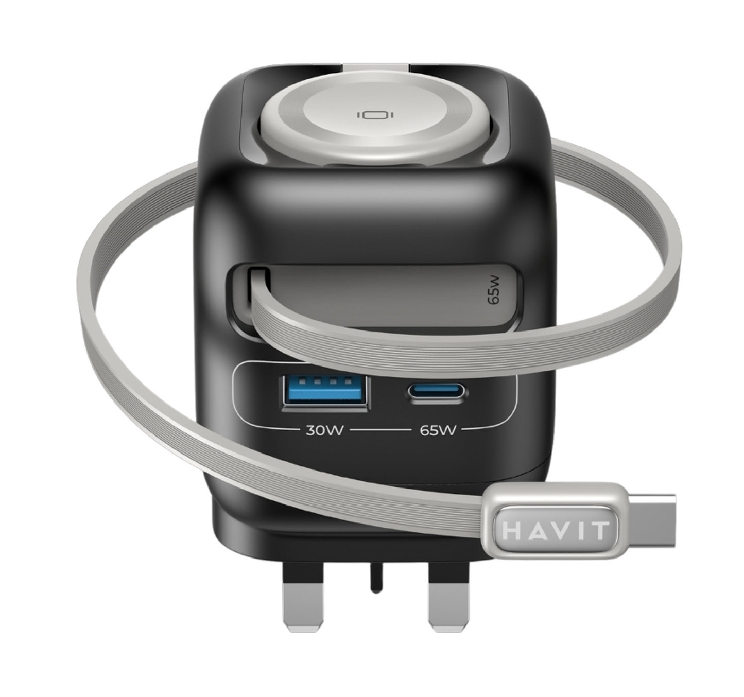 Havit GaN 65W Travel Charger with Stretch Cable, Black, UC252