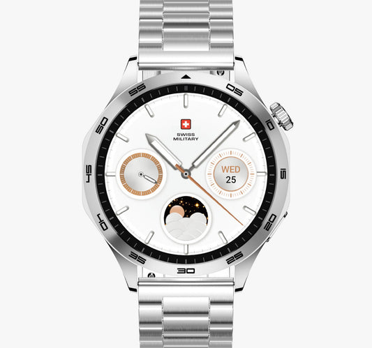 Swiss Military Swiss International Smart Watch, 1.43 AMOLED Display, Silver Frame with Silver Metal Strap