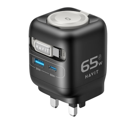 Havit GaN 65W Travel Charger with Stretch Cable, Black, UC252 Lulu Hypermarket