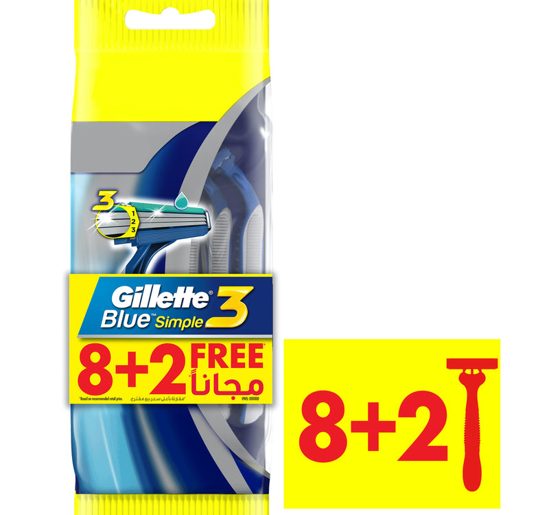 Gillette Blue Simple3 Men's Disposable Razors 8+2