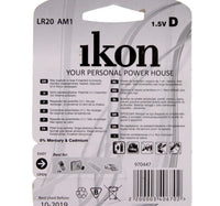 Ikon Alkaline D Battery IKLR20BP2, Pack of 2Pc