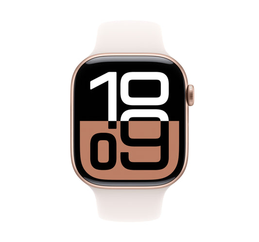 Apple Watch Series 10 GPS Smartwatch, 46 mm LTPO3 OLED Display, Rose Gold Aluminium Case with Light Blush Sport Band(S/M), MWWT3QA/A