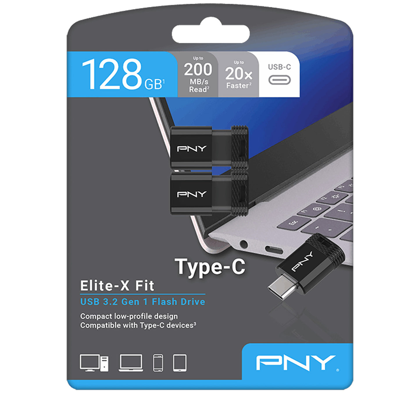 PNY Elite-X Fit Type-C USB 3.2 Flash Drive, 128 GB, 2 pcs, P-FDI128X2EXFITC-GE