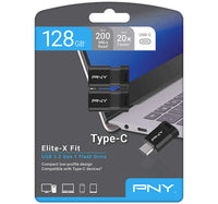 PNY Elite-X Fit Type-C USB 3.2 Flash Drive, 128 GB, 2 pcs, P-FDI128X2EXFITC-GE