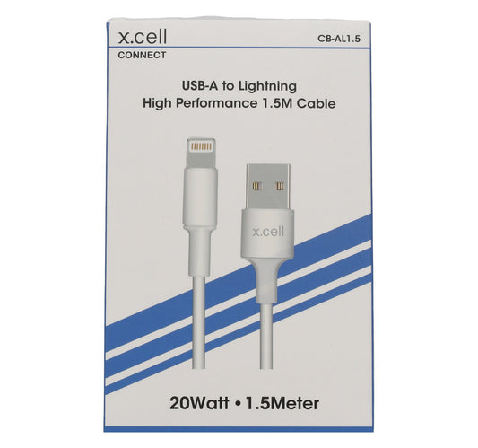 X Cell USB-A Lightning Cable CBAL1.5 White Lulu Hypermarket