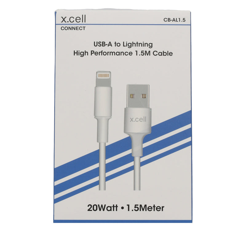X Cell USB-A Lightning Cable CBAL1.5 White Lulu Hypermarket