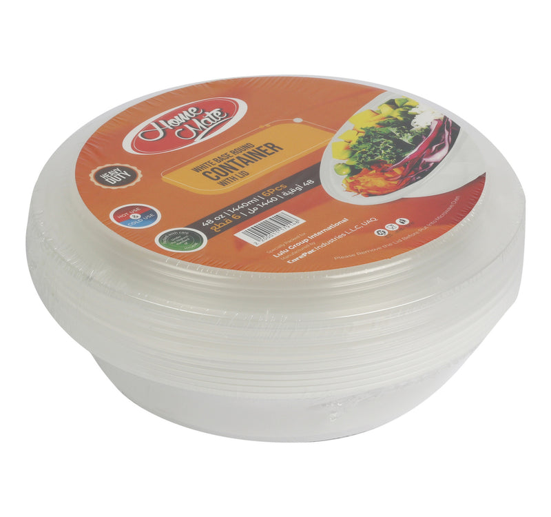 Home Mate Microwave White Round Container With Lid Size 1440 ml 6 pcs
