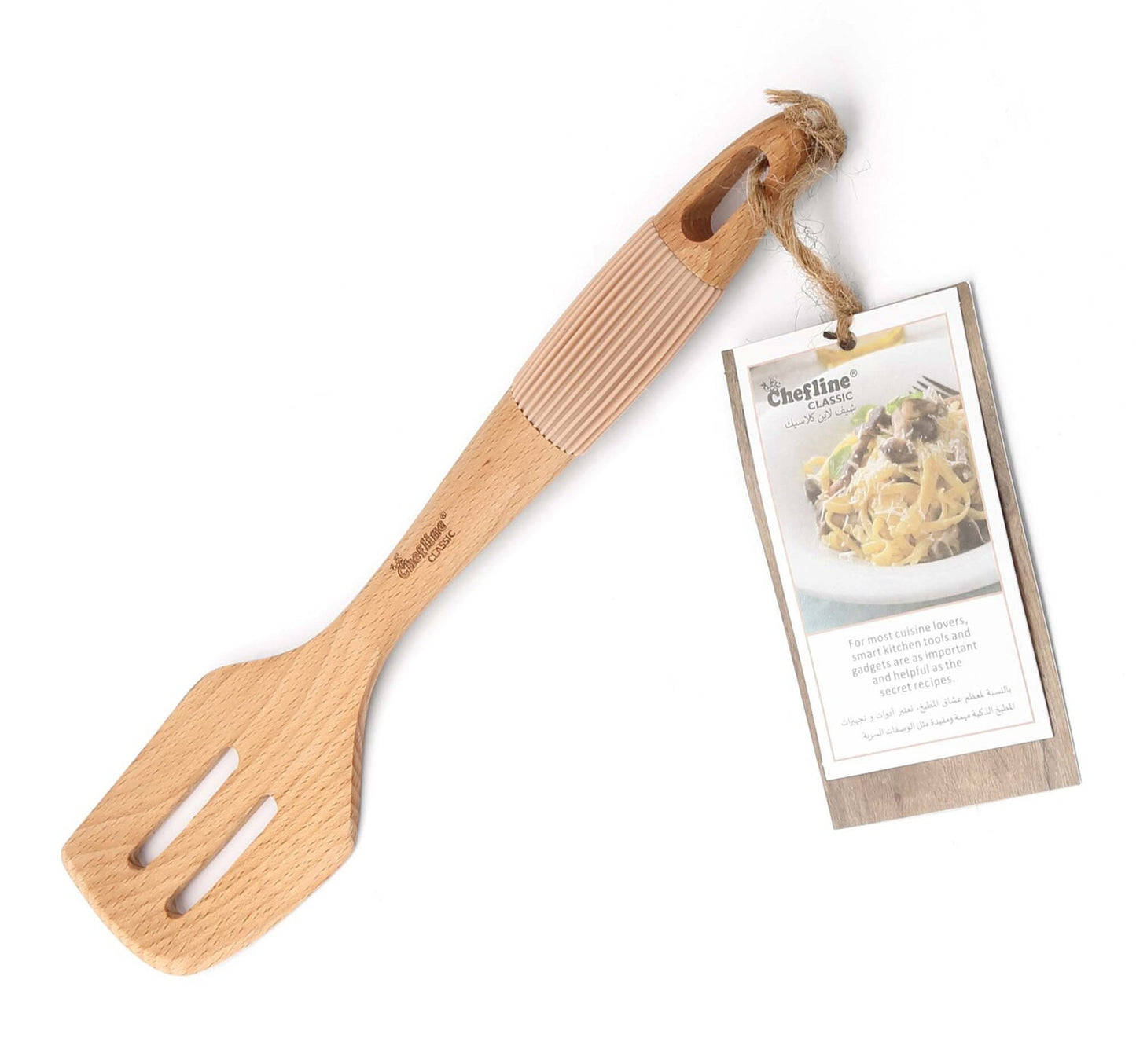 Chefline Wooden Slotted Turner with Silicone Grip, S8