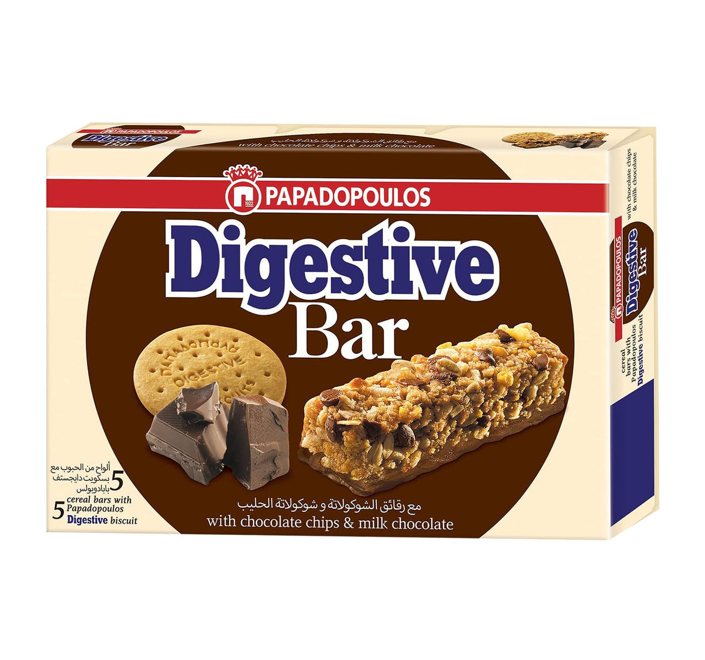 Papadopoulos Digestive Bar With Chocolate Chips & Milk Chocolate 5 x 28 g