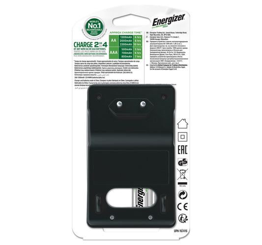 Energizer Recharge Maxi Charger UK & 2 AA Batteries, Combo Pack