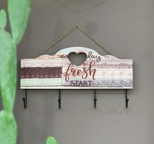 Maple Leaf Multifunction Fresh Start Sign Wooden Wall Hook Hanger With 4 Key Hanging Hooks, 40 x 22.5 x 5cm, 20YX106